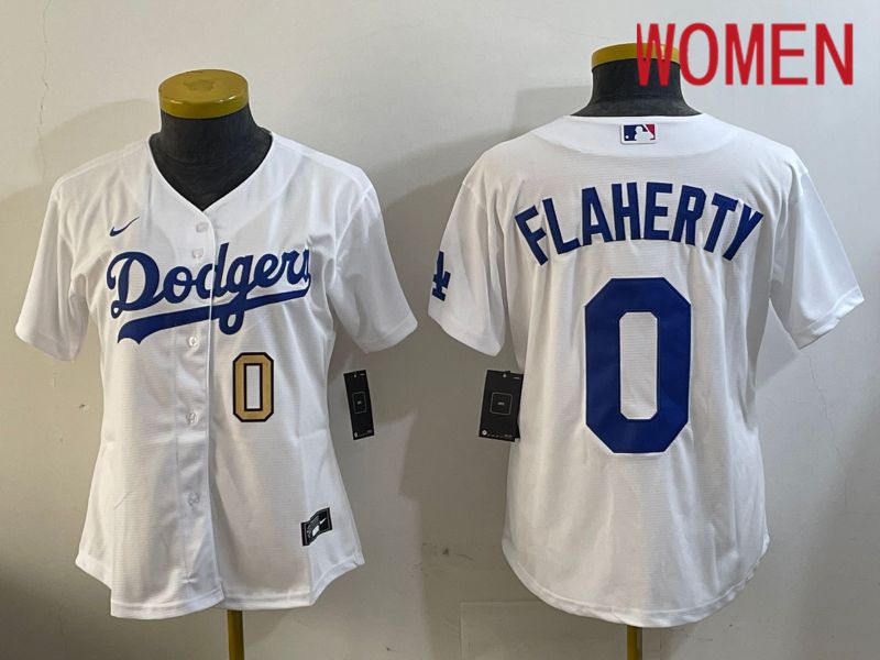 Women Los Angeles Dodgers #0 Flaherty White Game 2024 Nike MLB Jersey style 12113->women mlb jersey->Women Jersey
